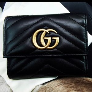 Gucci Black Marmont GG Quilted Trifold Wallet